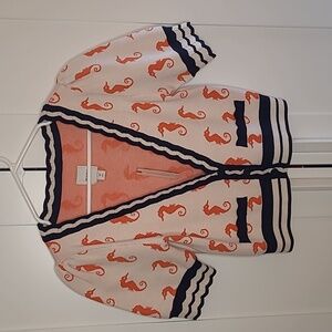 NWT Maeve Short-Sleeve V-Neck Cardigan Sweater XS Seahorse